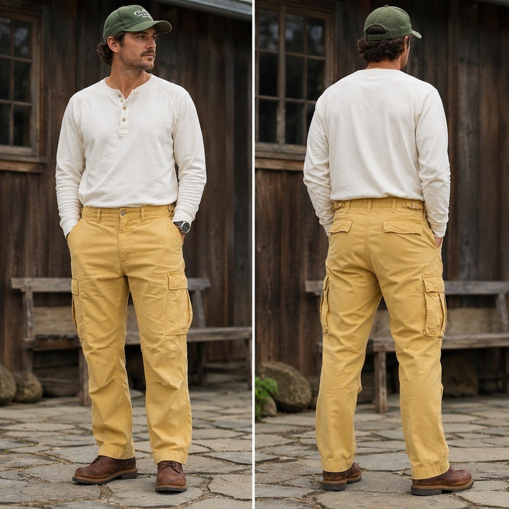The Field Mens Cargo Pants Mustard Yellow Cotton Twill Made in Portugal 38x32